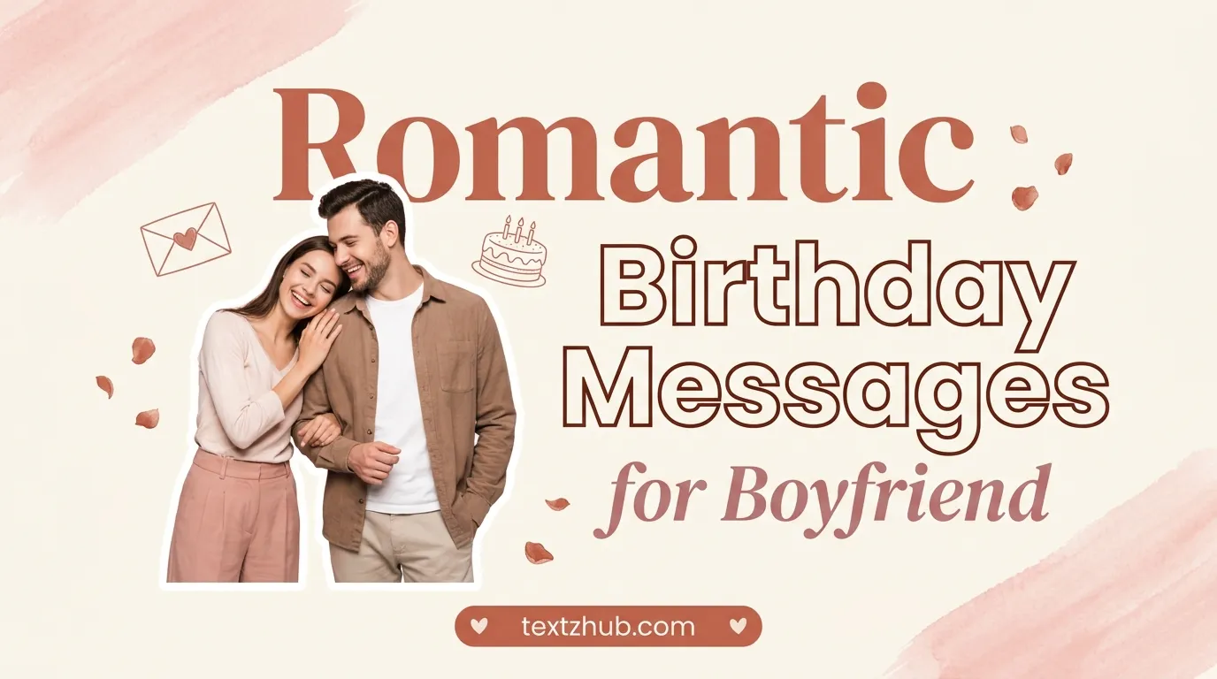 Loving couple beside heartfelt romantic birthday messages for boyfriend design.