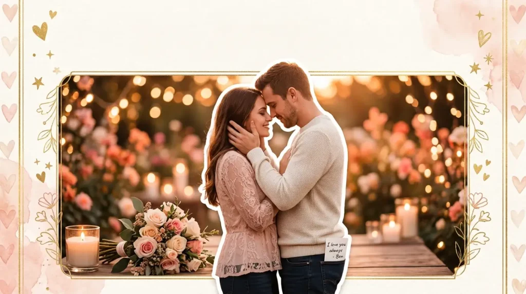 Couple embracing warmly for romantic card messages for girlfriend