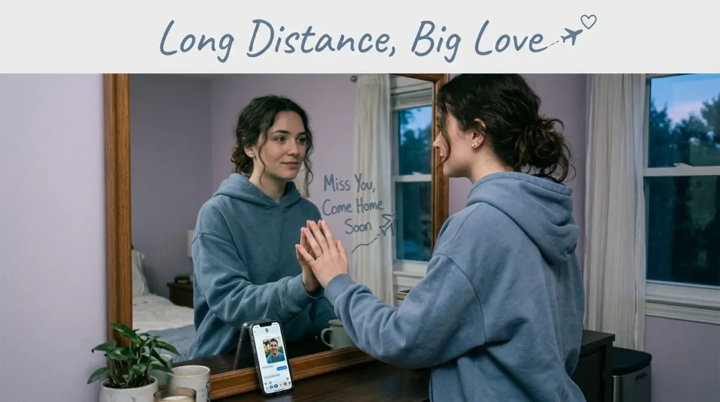 Woman writes thank you appreciation mirror message with heart doodles nearby