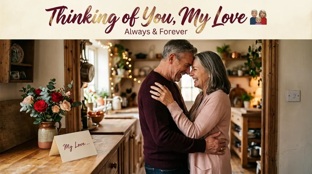 Married couple embracing with thinking of you messages for husband