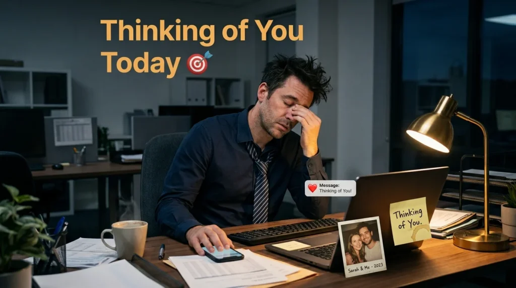 Woman's photo comforting man having a tough day at work