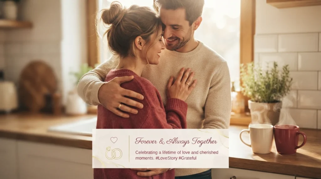Loving wife embracing husband while sending romantic afternoon messages for husband