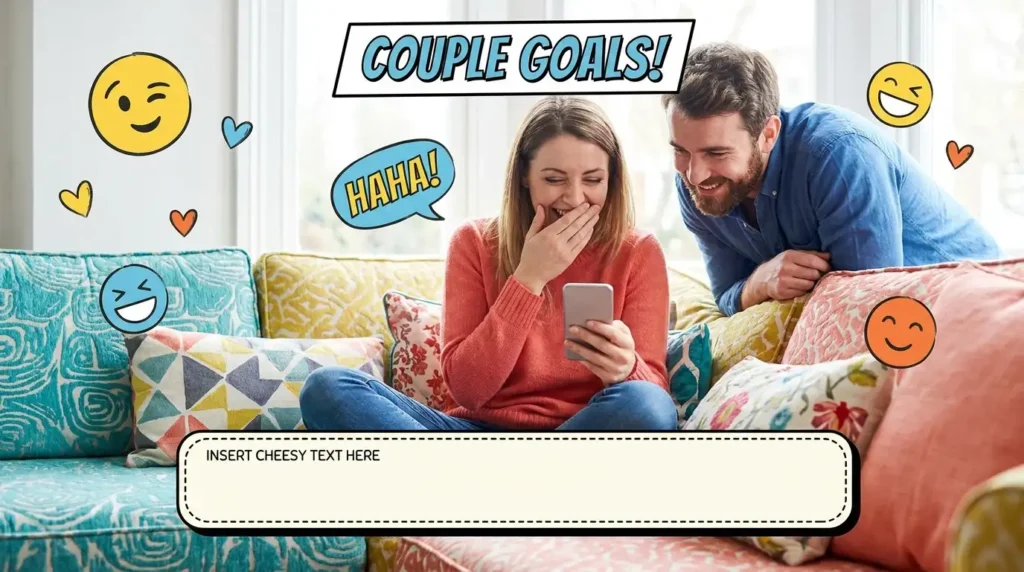 Woman laughing at cheesy funny flirty text on her phone