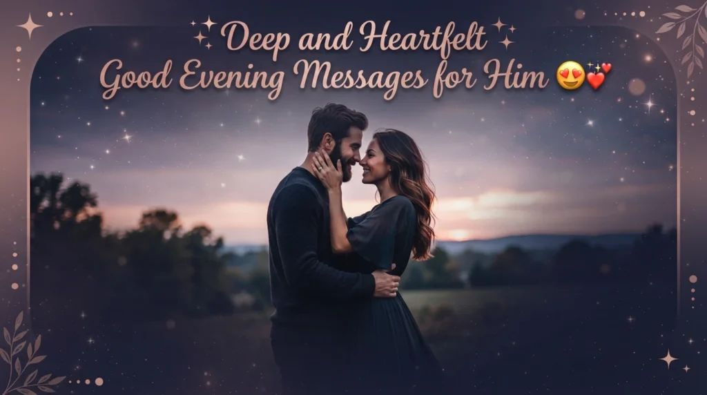 Couple embracing at dusk sharing deep heartfelt good evening messages for him
