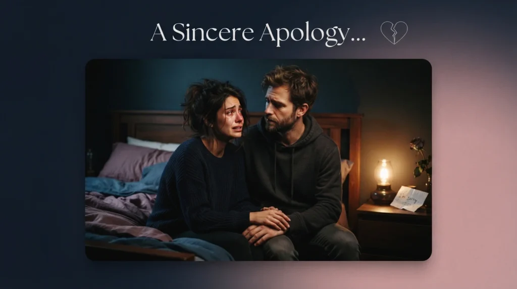 Deep sincere apology message for him with emotional intimate couple photo