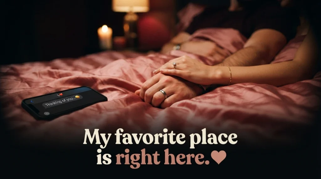 Couple's hands on silk sheets illustrating flirty goodnight texts for her