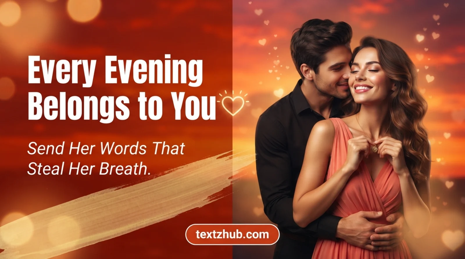 Romantic couple at sunset representing heartfelt good evening messages for her collection.