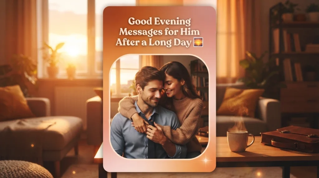 Woman comforting tired boyfriend with warm good evening messages for him after work