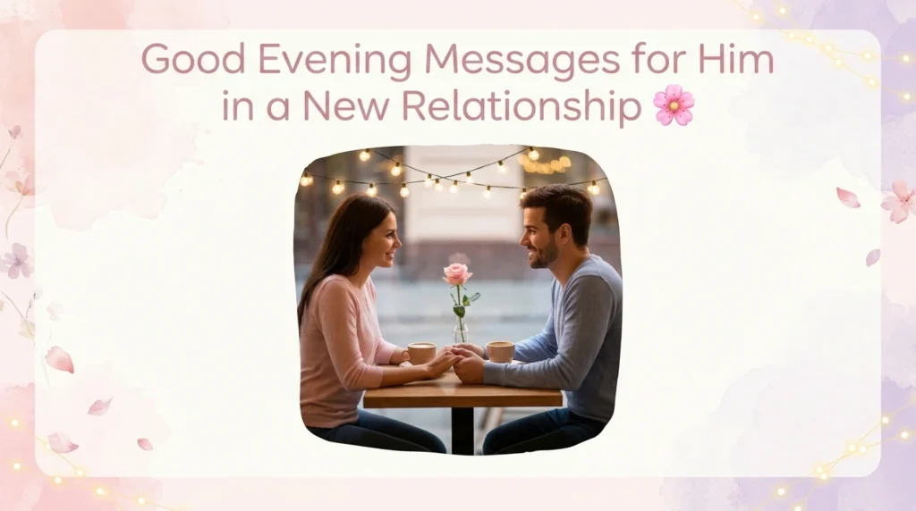 Shy couple on date sharing sweet good evening messages for new relationship