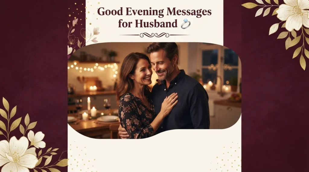 Wife embracing husband lovingly with heartfelt good evening messages for husband