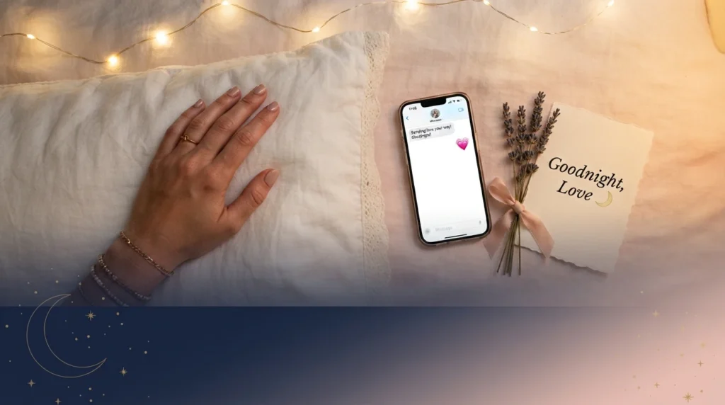 Cozy phone and pillow flat-lay for goodnight love messages for her