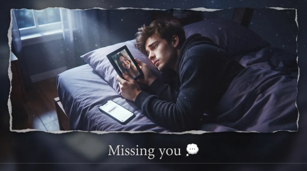 Man missing partner at night for goodnight messages when you miss her
