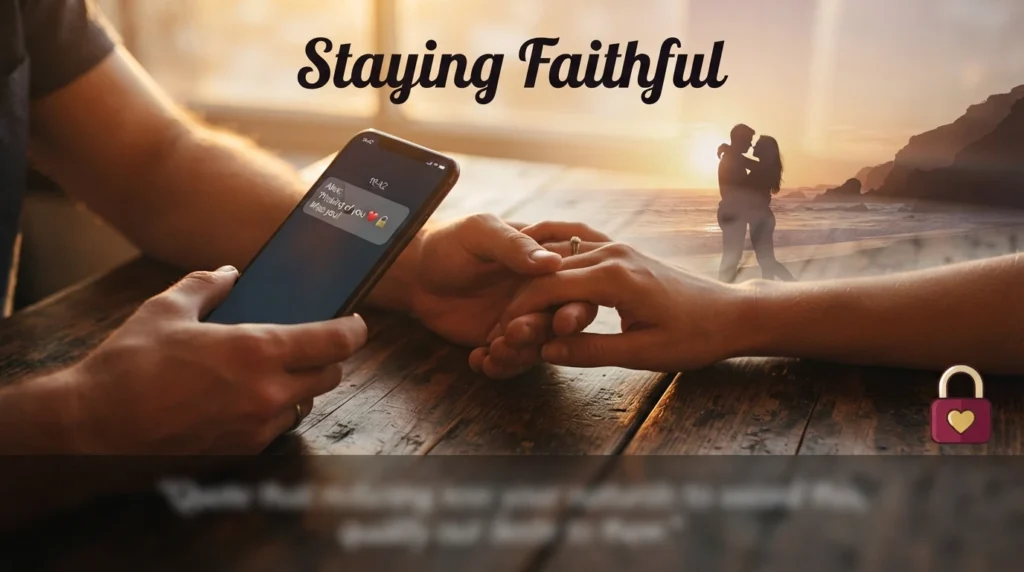 Couple's hands intertwined symbolizing messages about staying faithful in distance relationship