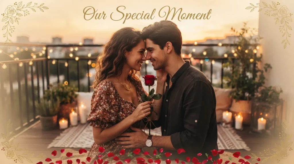 Romantic apology message for him with rose and sunset couple scene