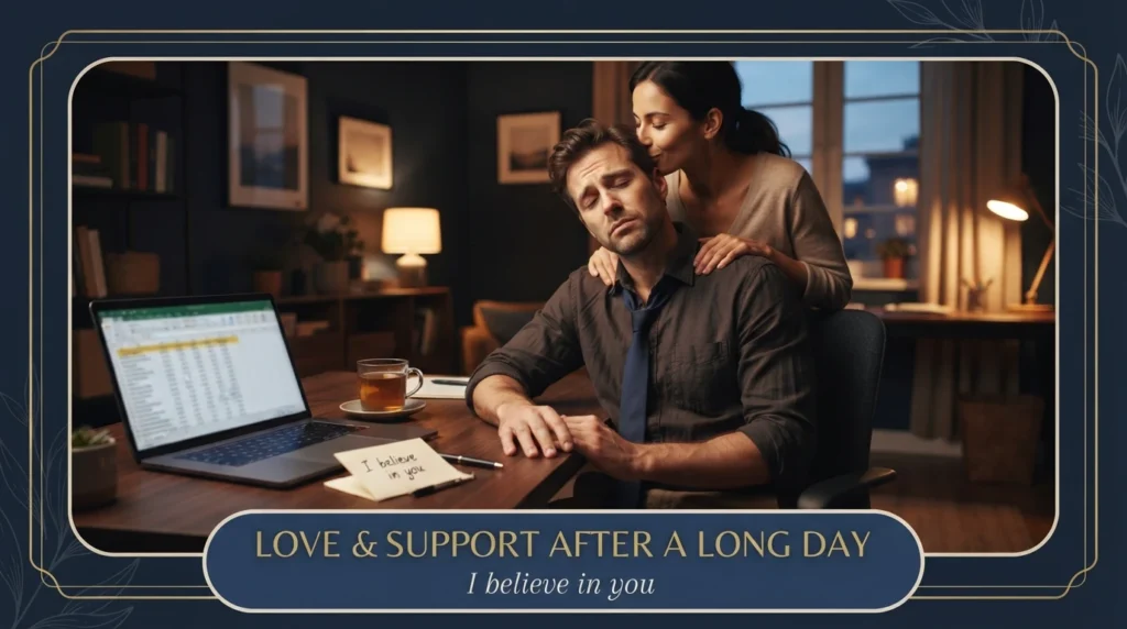 Woman comforting stressed boyfriend, offering career pressure support messages tenderly