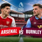 Arsenal vs Burnley Premier League match featuring both teams and players in a dramatic stadium setting.