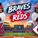 Braves vs Reds baseball game showdown at a packed stadium with players facing off on the field.