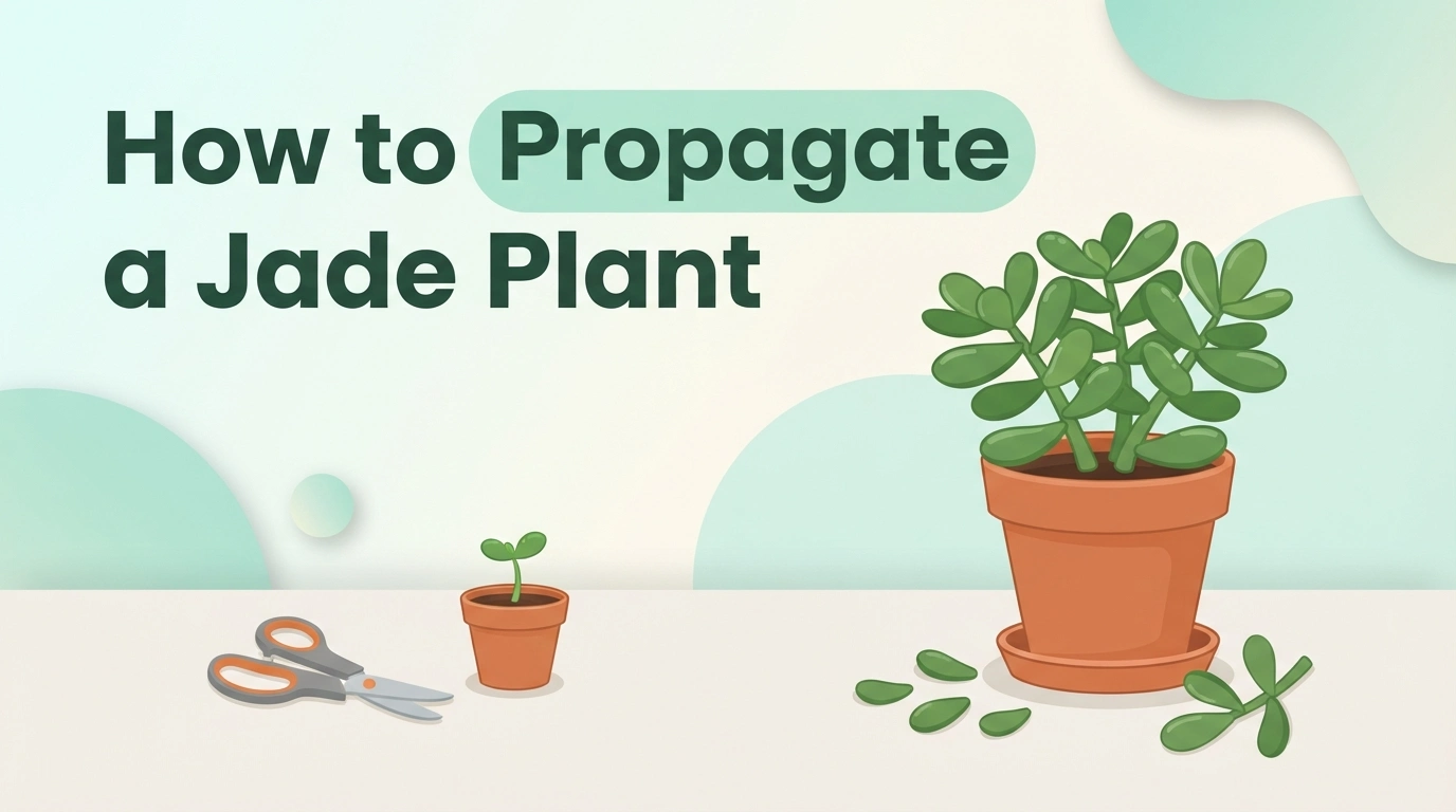 How to propagate a jade plant featured image with jade cuttings, pruning scissors and new plant in pot